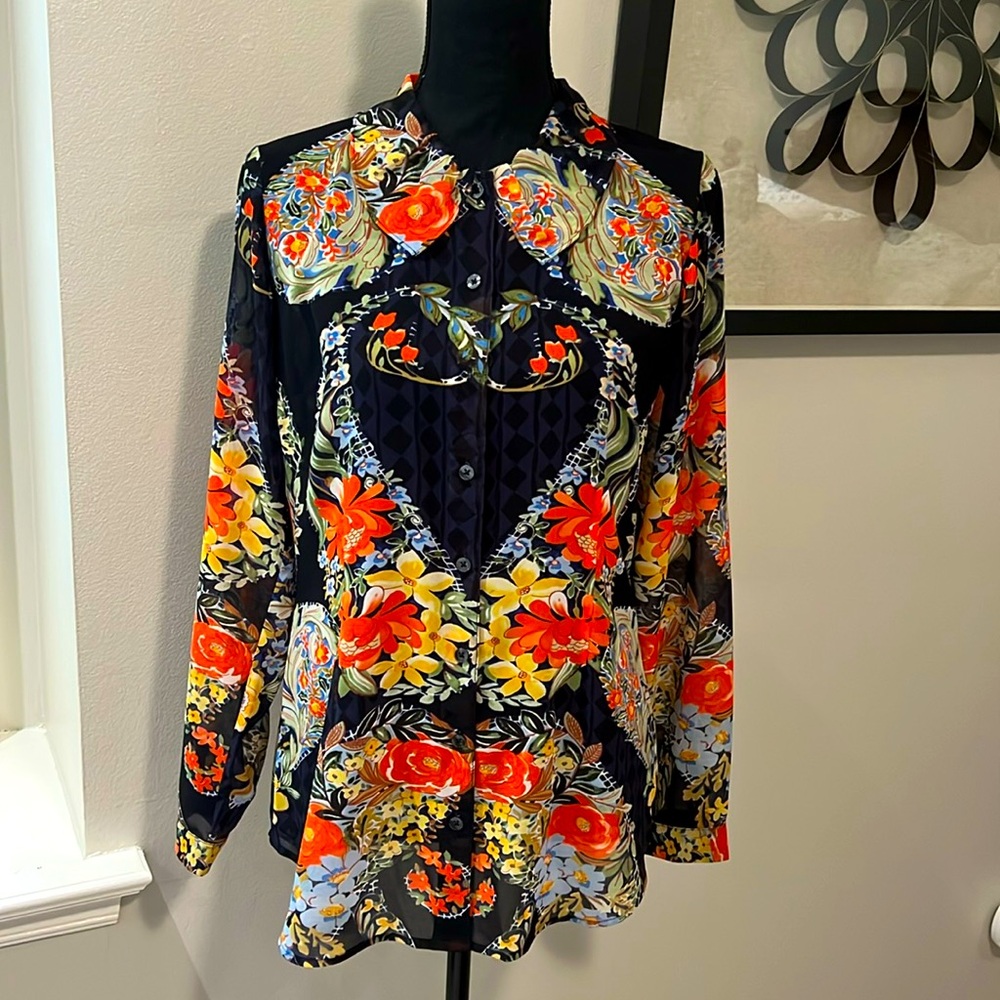 Cabi Amour Floral Blouse 3072 Multicolor Top Small